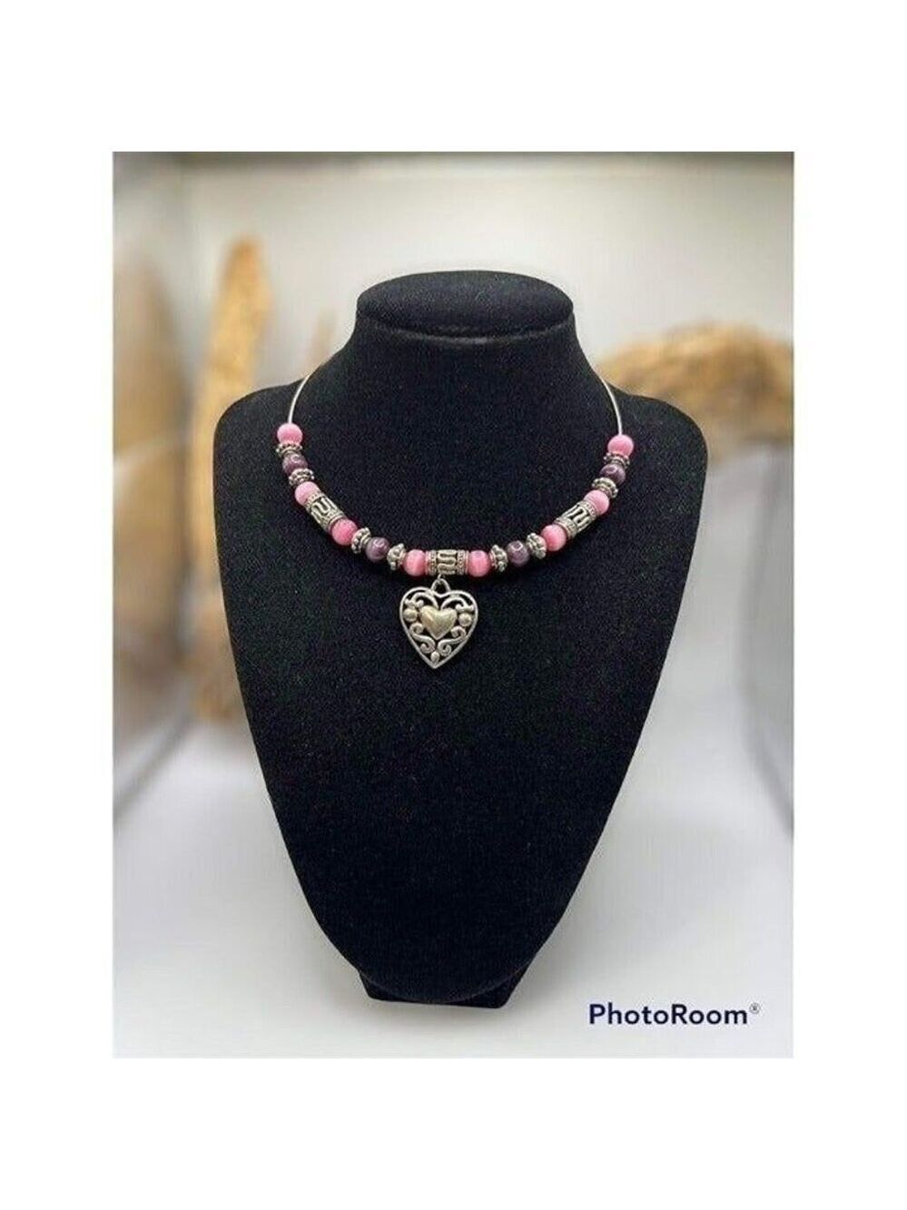Beaded Heart Charm Choker Necklace
